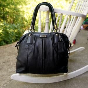 VTG Y2K COACH Kiristin Pleated Convertible Black Leather Chain Strap Satchel